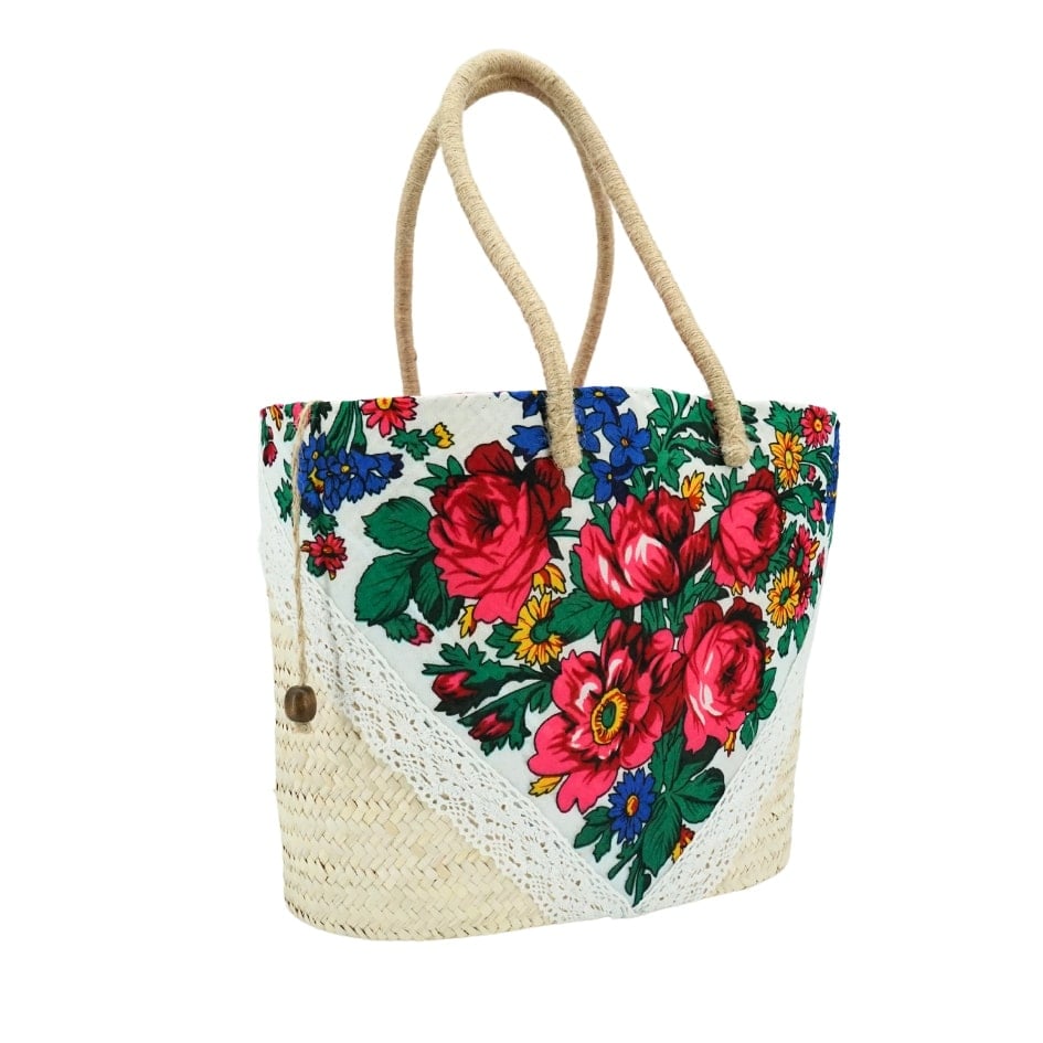 couffin traditionnelle revisité avec détails en foulard tunisienne vintage avec  - artisanat Tunisien fait main | ILEYCOM