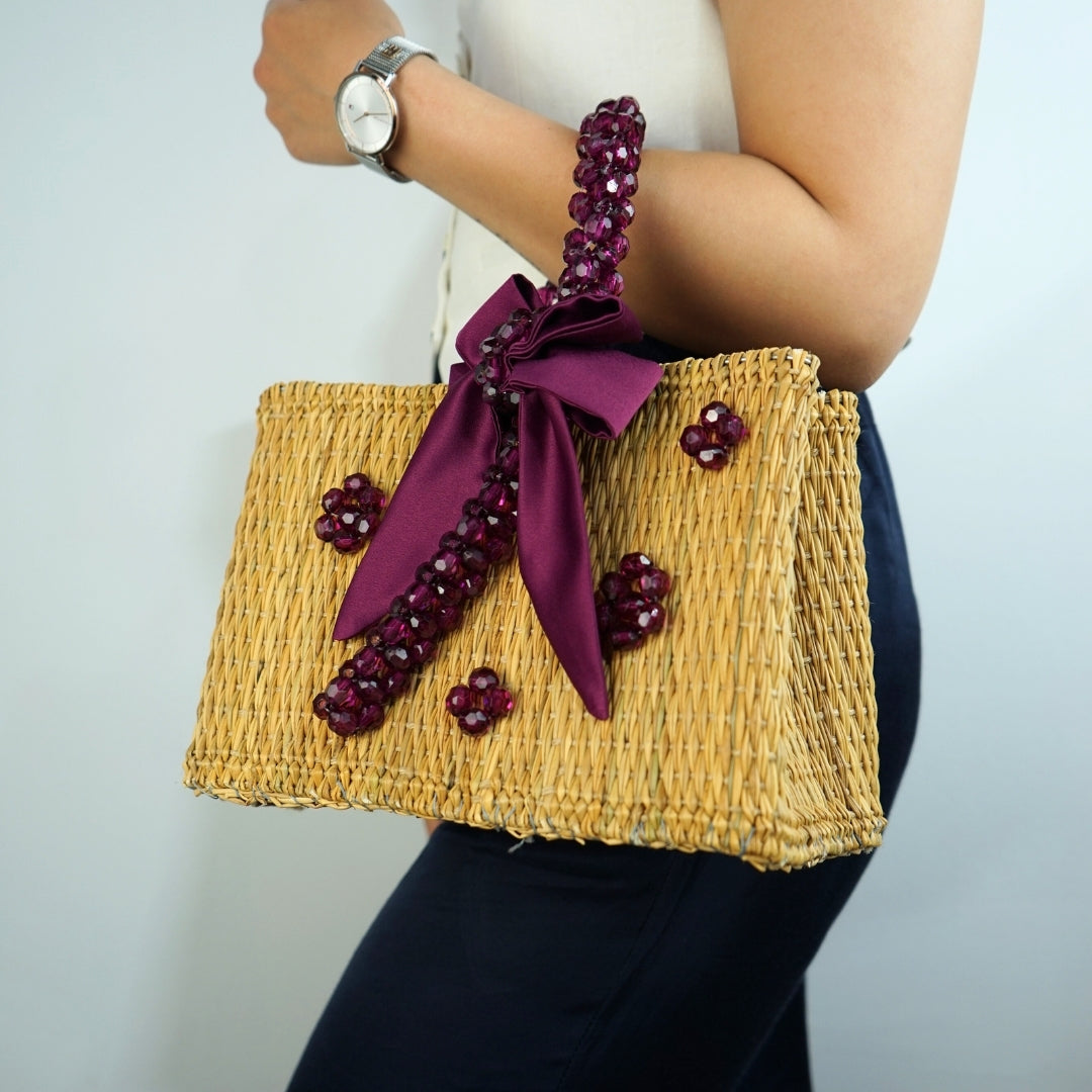 Couffin violet en perles - artisanat Tunisien fait main | ILEYCOM