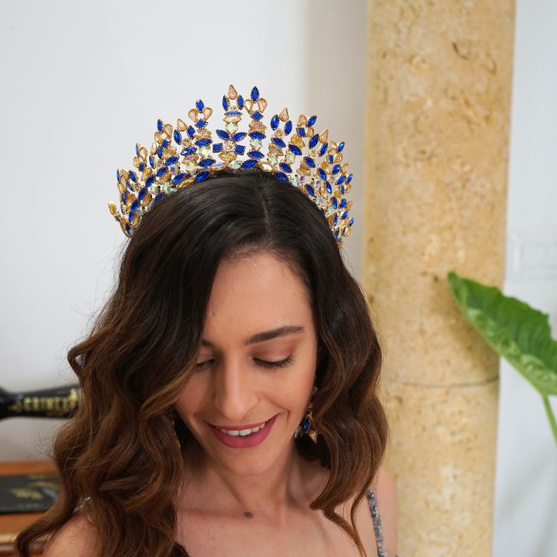 Couronne couleur bleu et dorée ,Tiare bleu, couronne bleue, couronne annulaire b - artisanat Tunisien fait main | ILEYCOM