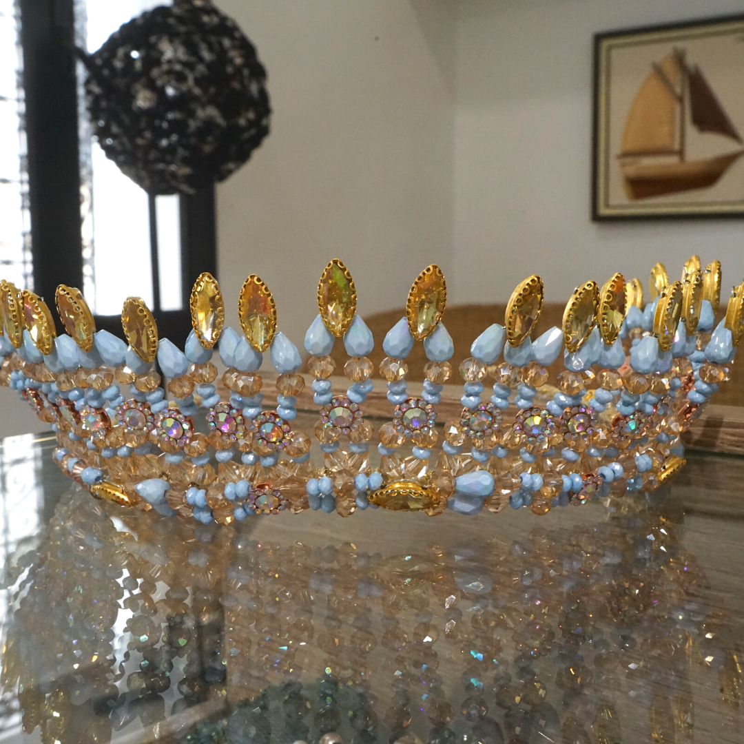 Couronne de Mariage couleur bleu, modelé reine royale - artisanat Tunisien fait main | ILEYCOM