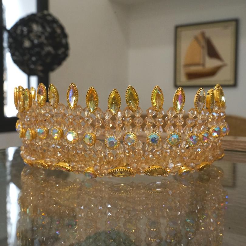 Couronne de Mariage couleur d'orée, modelé reine royale - artisanat Tunisien fait main | ILEYCOM