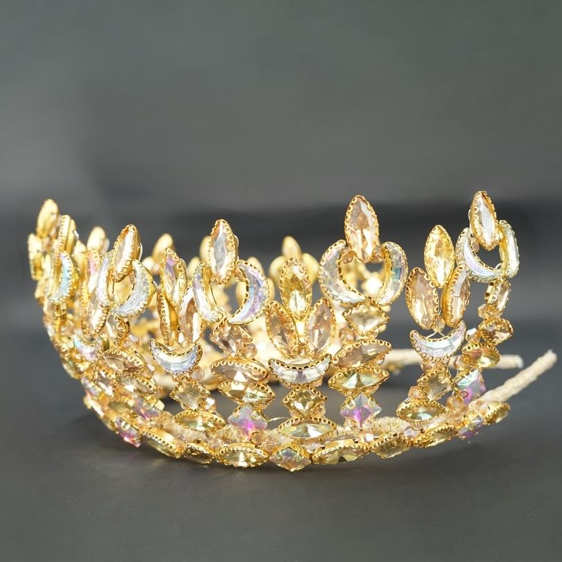 Couronne de mariage dorée, Couronne de diadème en cristal baroque, diadème de ma - artisanat Tunisien fait main | ILEYCOM