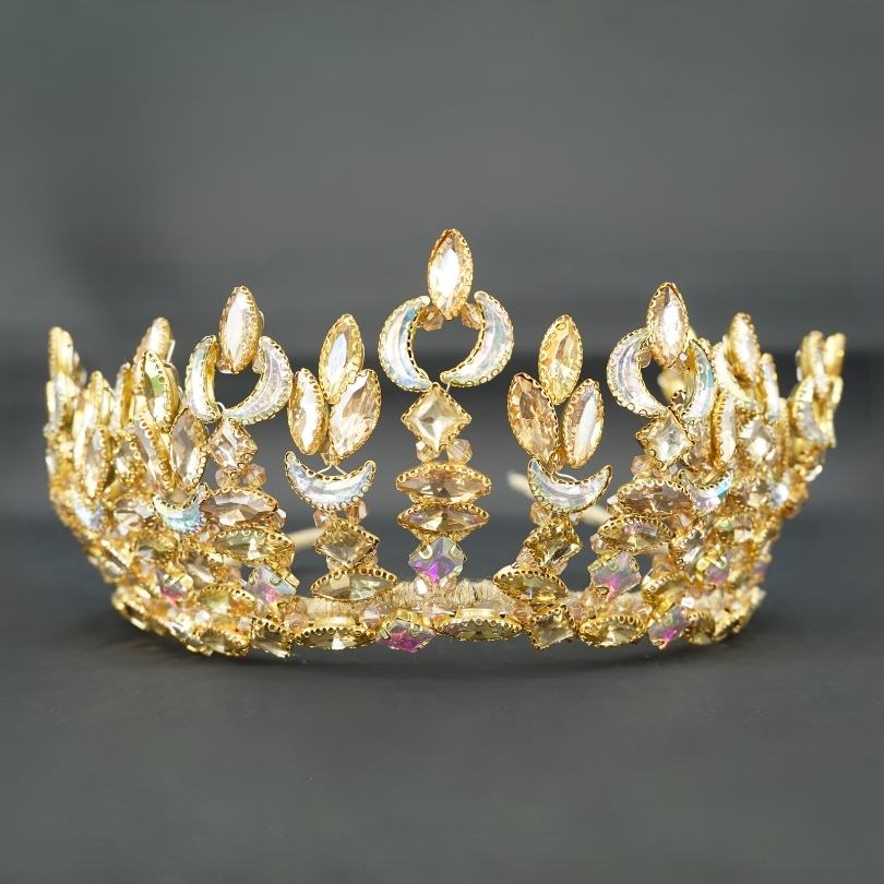Couronne de mariage dorée, Couronne de diadème en cristal baroque, diadème de ma - artisanat Tunisien fait main | ILEYCOM