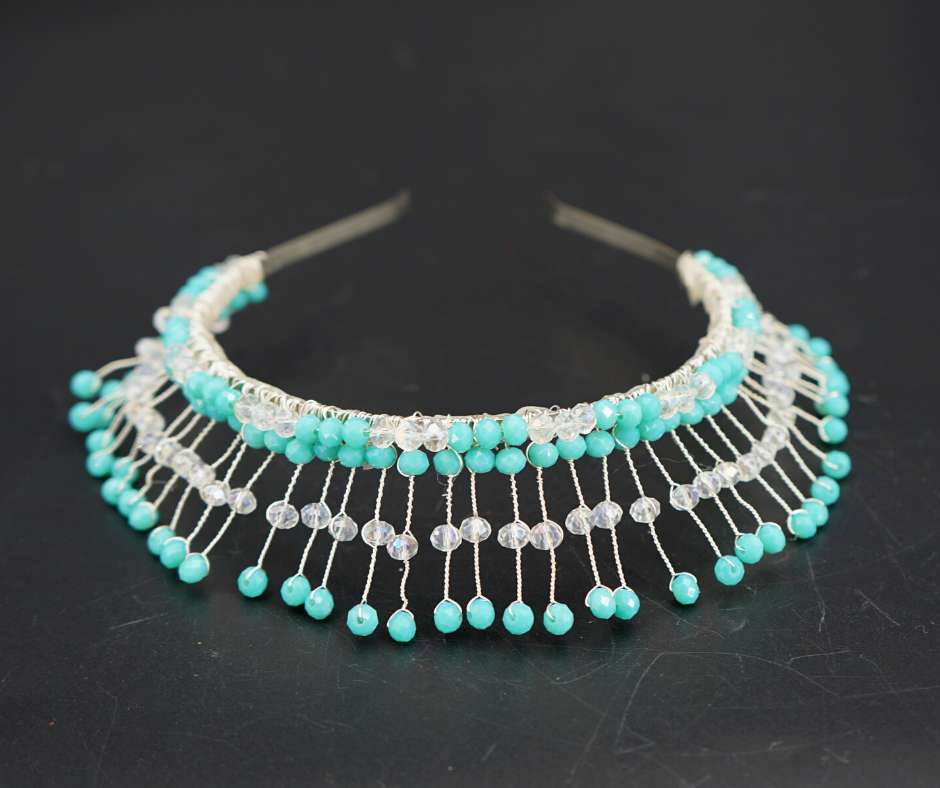 Couronne mariée Bleu/Blanc; modèle cristal - artisanat Tunisien fait main | ILEYCOM