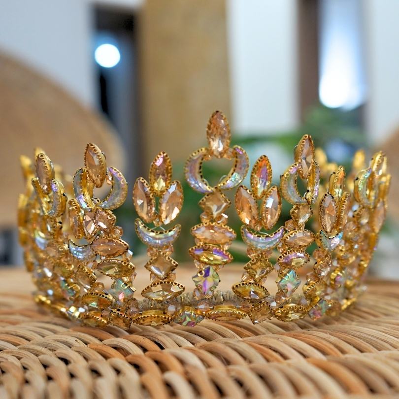 Couronne de mariage dorée, Couronne de diadème en cristal baroque, diadème de mariage couronne nuptiale, diadème de fille de fleur, diadème prisme, diadème pour femmes, diadème dorée, couronne de reine