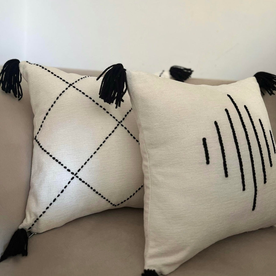 Coussin design bohème minimaliste - artisanat Tunisien fait main | ILEYCOM