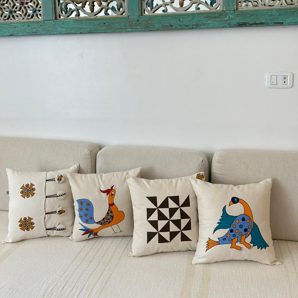 Coussin fait main, inspiré des motifs traditionnels de céramique - artisanat Tunisien fait main | ILEYCOM