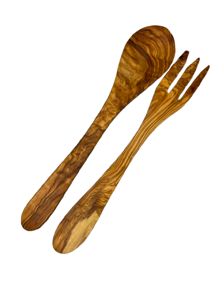 Ustensiles de cuisine en bois d'olivier Artisanal (Pince, couverts, spatules, ravier)
