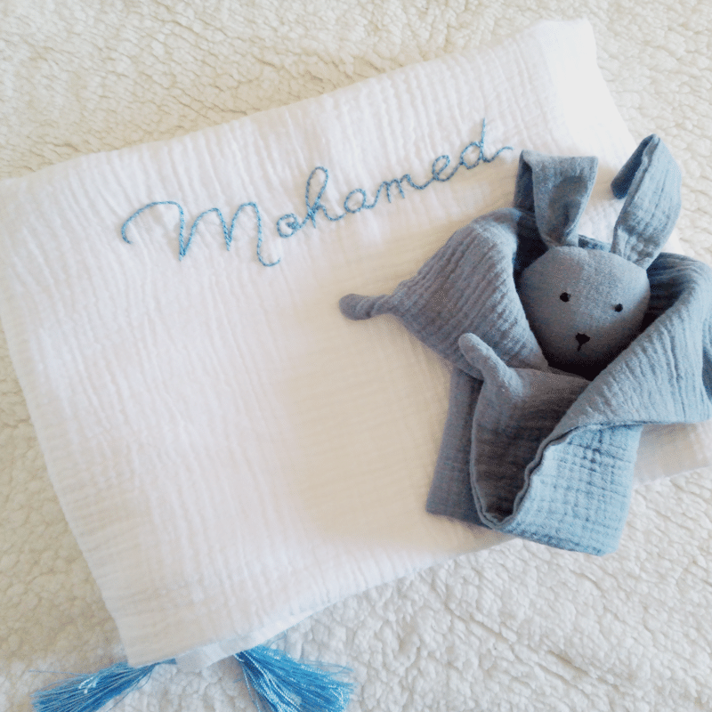 Couverture d’été pour bébé personnalisée en double gaze de coton - artisanat Tunisien fait main | ILEYCOM