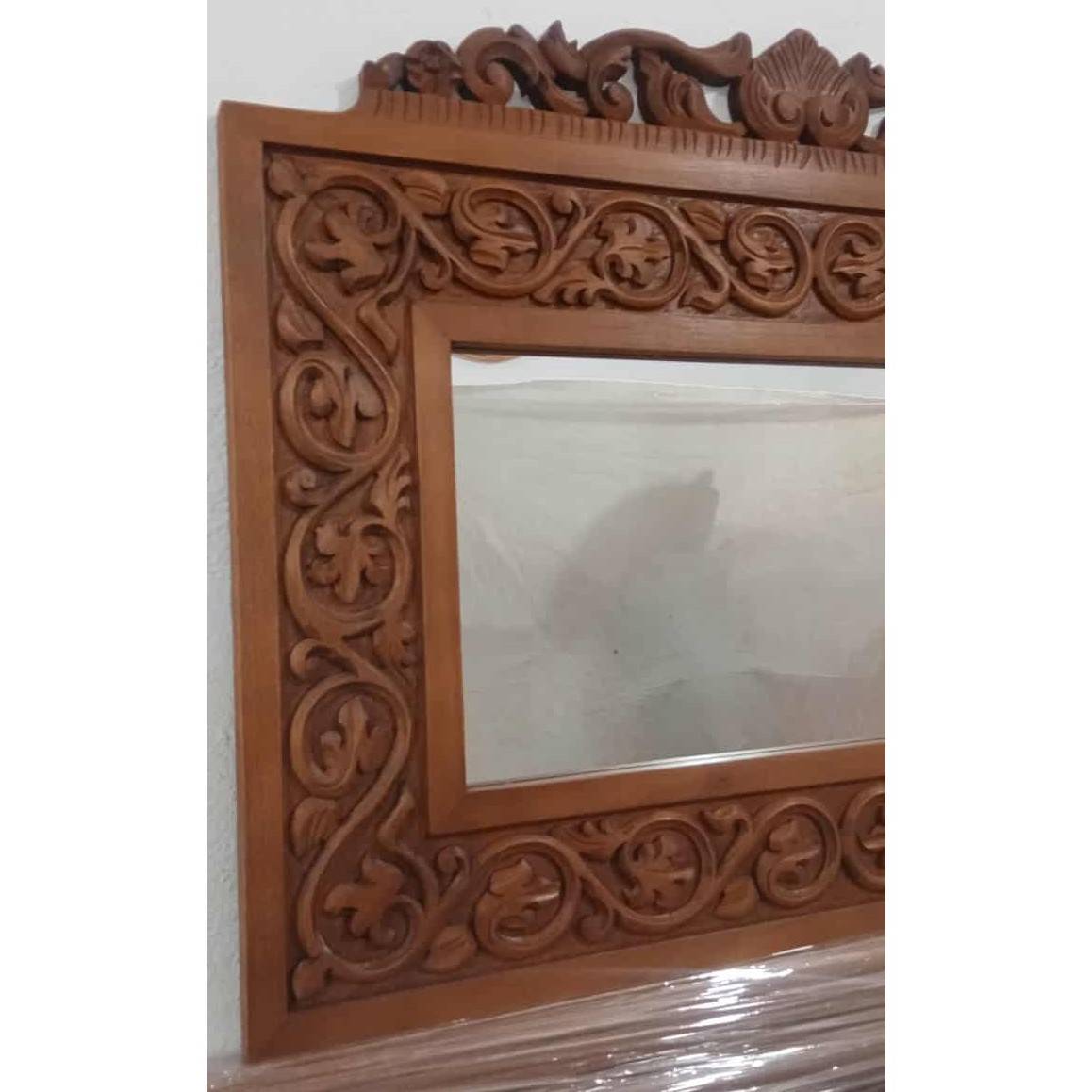 Miroir en bois sculpté à la main style antique 90 x 60 cm