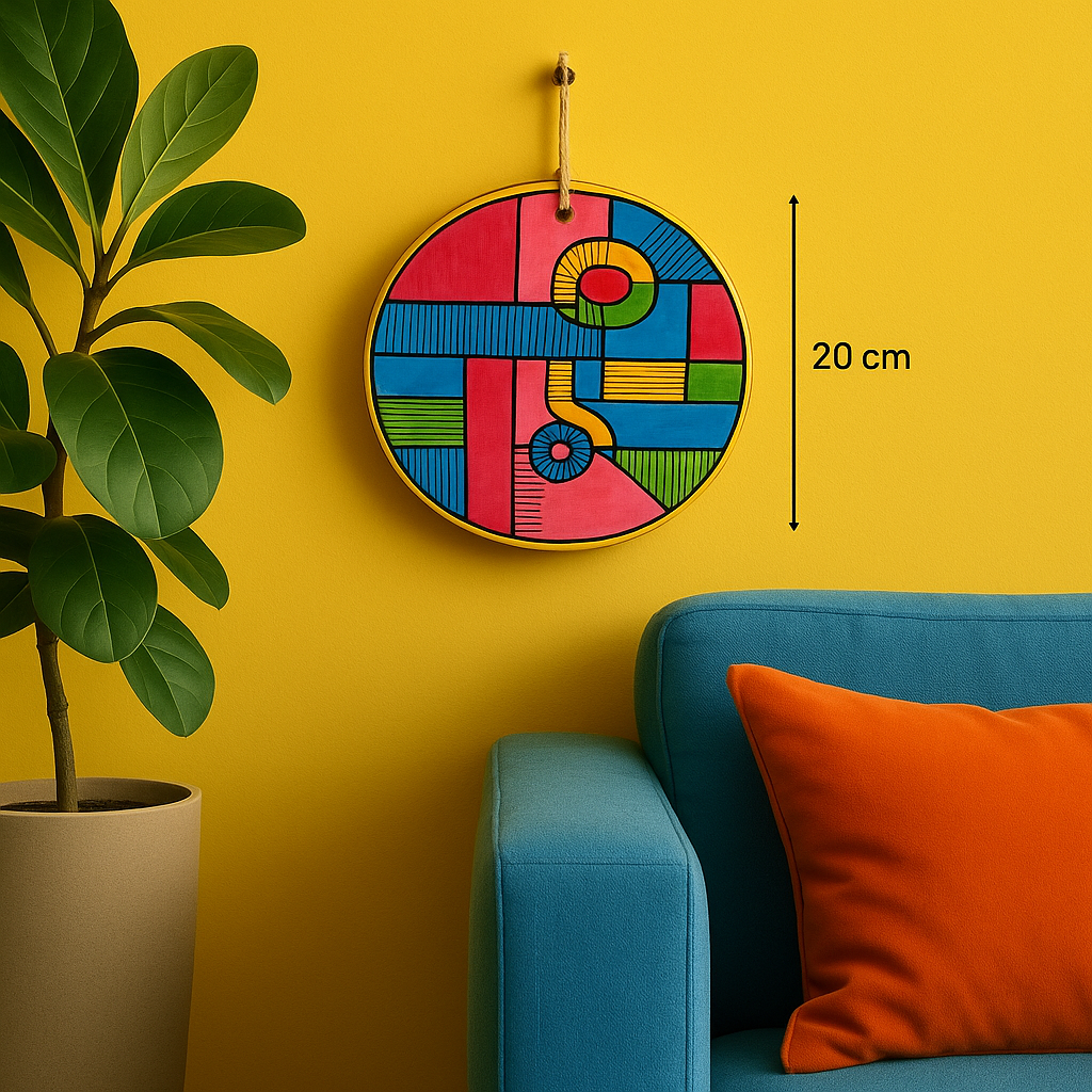 Décoration murale rond de mur visage coloré en poterie de Sejnane