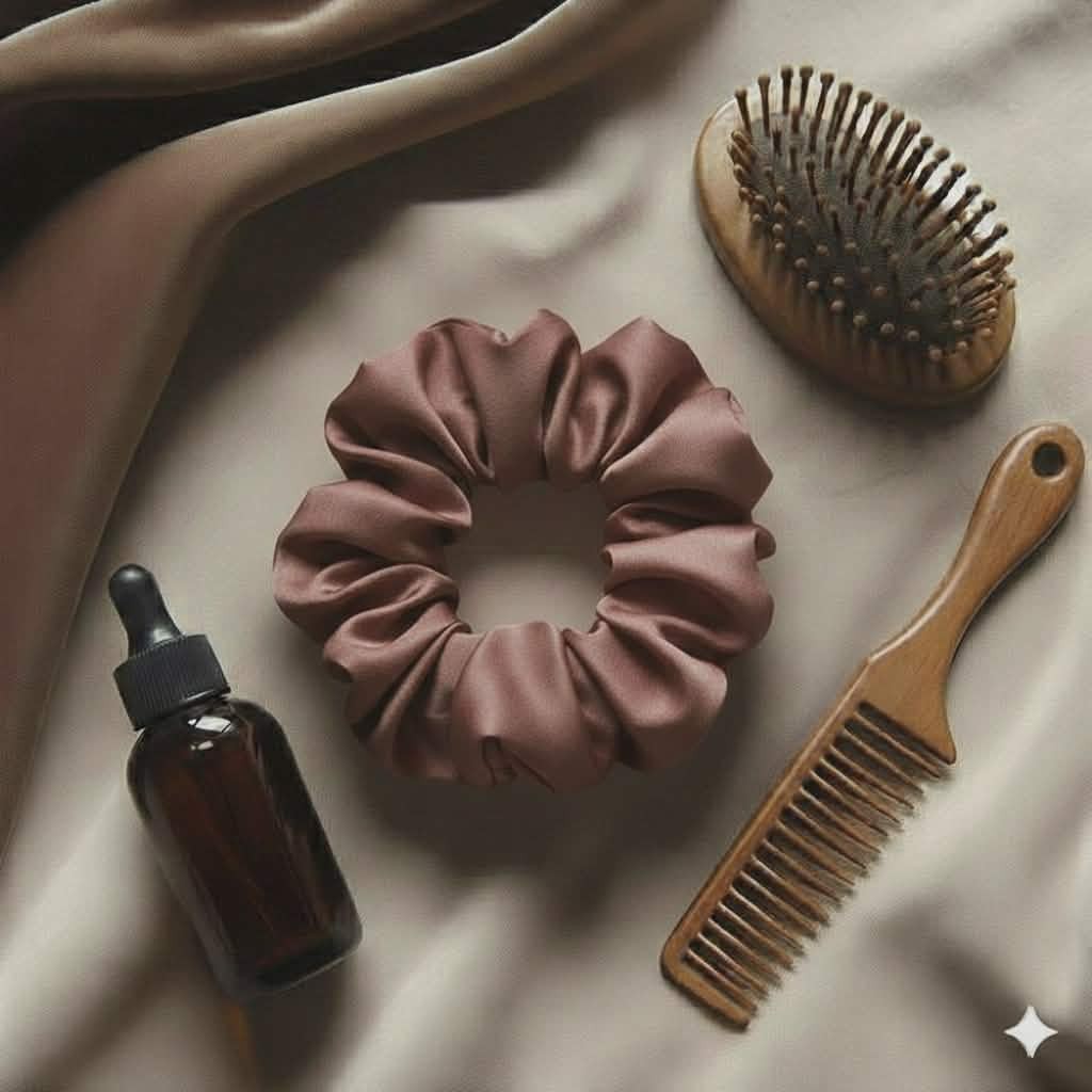 Chouchou satin marron antifrizz pour une élégance intemporelle