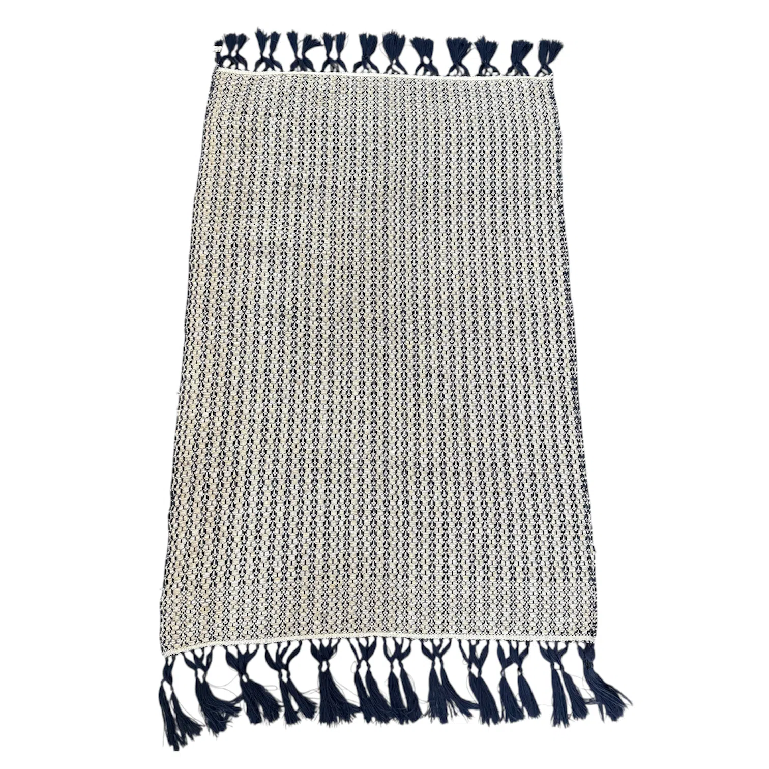 Tapis descente de lit en fils tissés - Franges bleu nuit – 75 x 115 cm