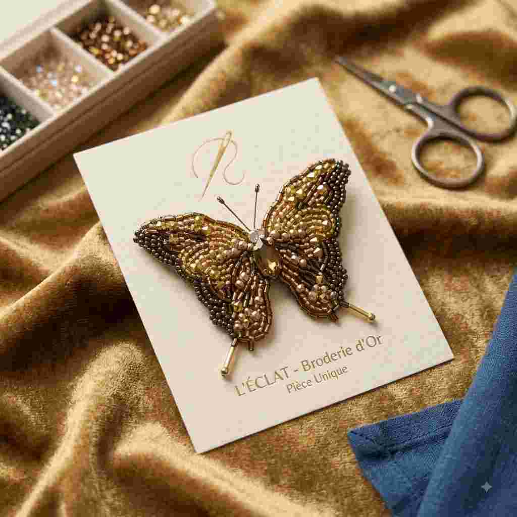 Broche butterfly élégante en marron et doré pour un style unique