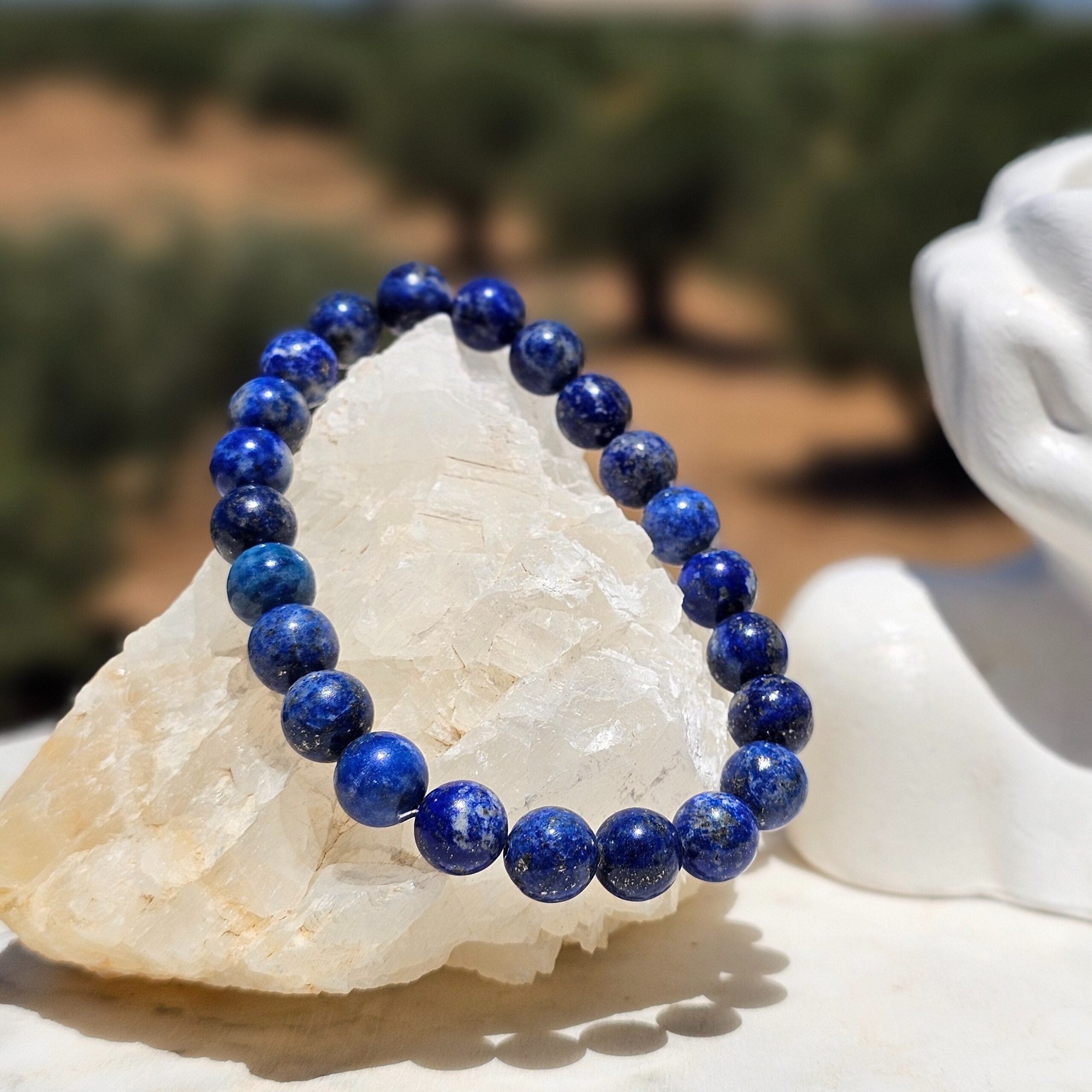 Bracelet élastique en Lapis Lazuli – Boules de 6 mm – Ajustable (19 à 21 cm)