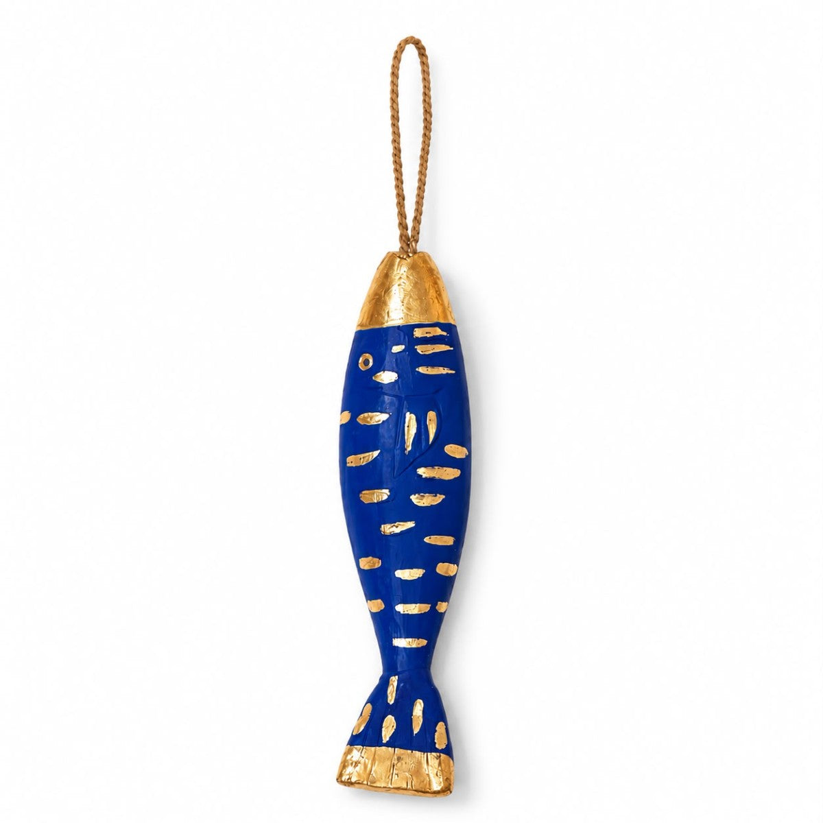 poisson décoratif en bois bleu et or artisanat exclusif