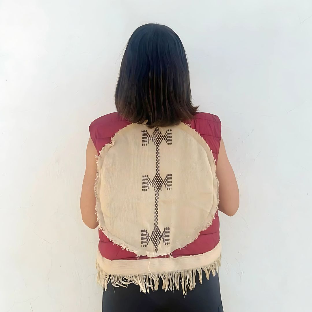 Doudoune matelassée "Héritage" burgundy upcyclée & inspirée de l’artisanat Tunis - artisanat Tunisien fait main | ILEYCOM