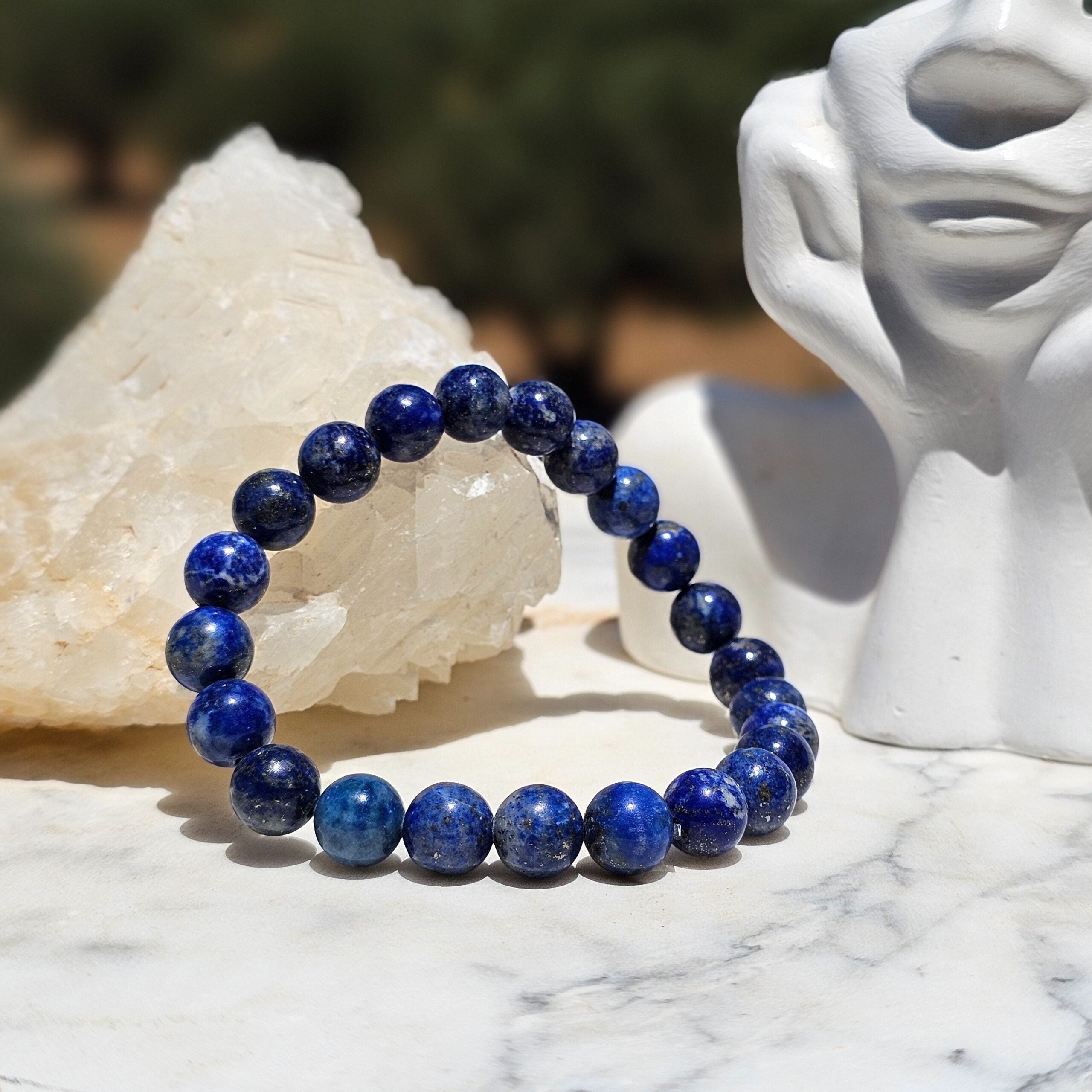 Bracelet élastique en Lapis Lazuli – Boules de 6 mm – Ajustable (19 à 21 cm)