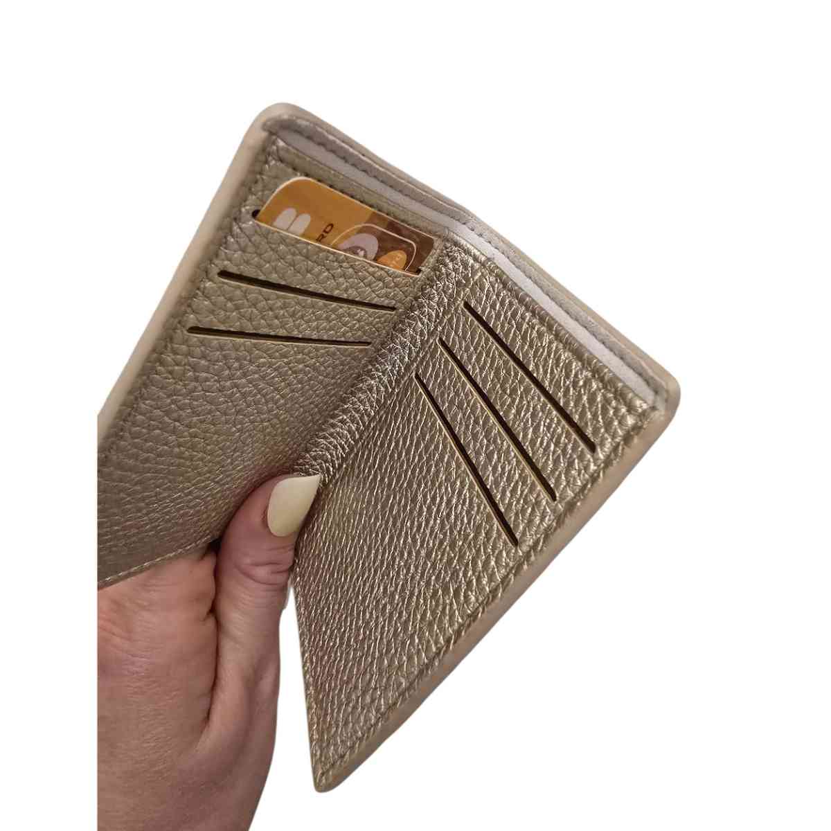 Porte-cartes cuir doré mat fait main