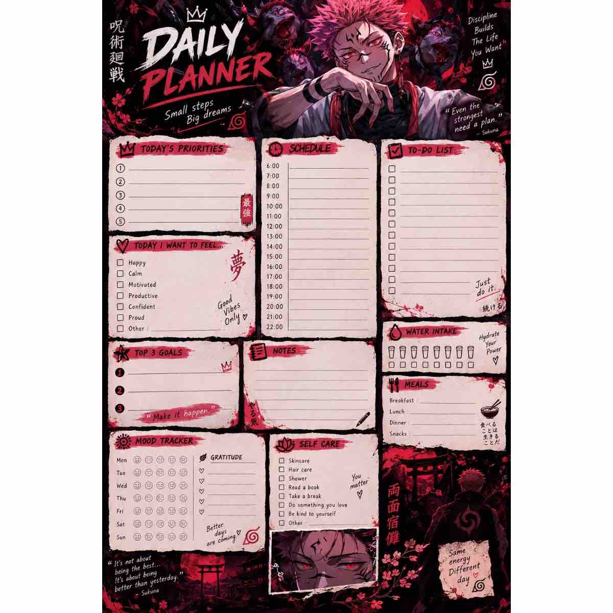 Agenda anime inspiré de Sukuna pour une organisation stylée