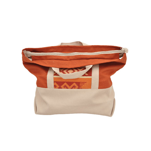 EcoBag "Margoum" en orange et beige - artisanat Tunisien fait main | ILEYCOM