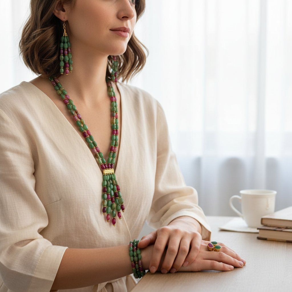 Ensemble Bijoux Rubis et Zoïsite Naturels - Élégance Colorée et Luxe
