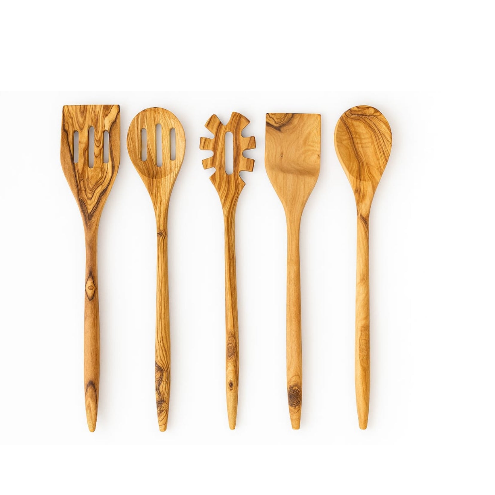 Ensemble de 5 ustensiles de cuisine en bois d'olivier avec support