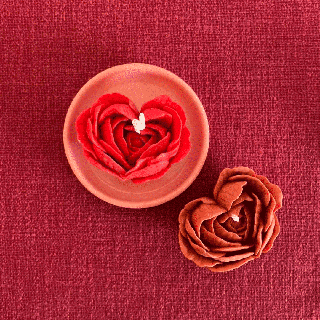 Bougie fleur en forme de cœur avec cire d'abeille 100% naturelle