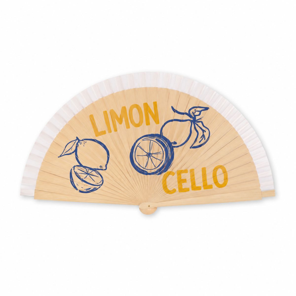 éventail bois personnalisé limoncello bleu et jaune exclusif