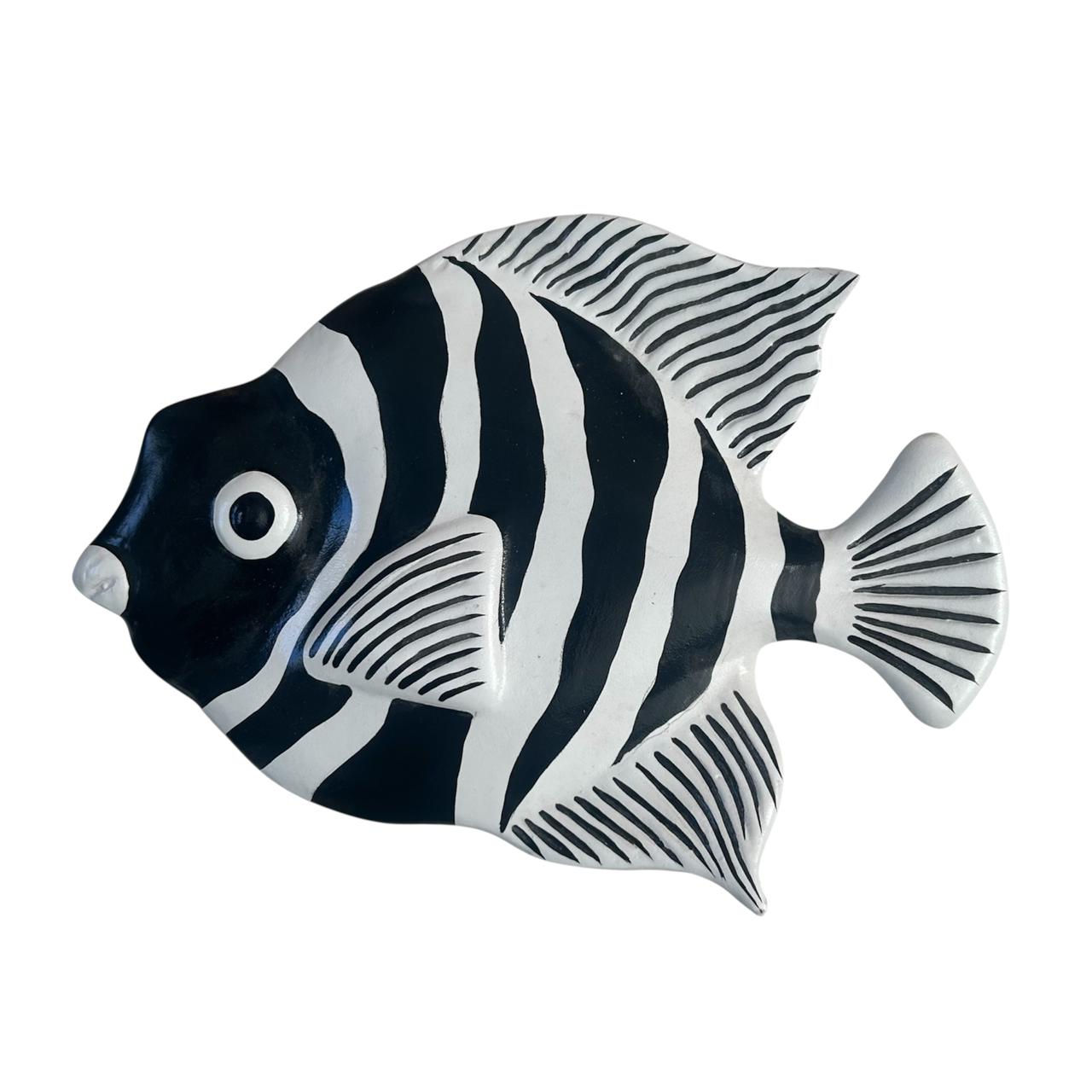 Objet déco poisson décoratif noir et blanc en céramique
