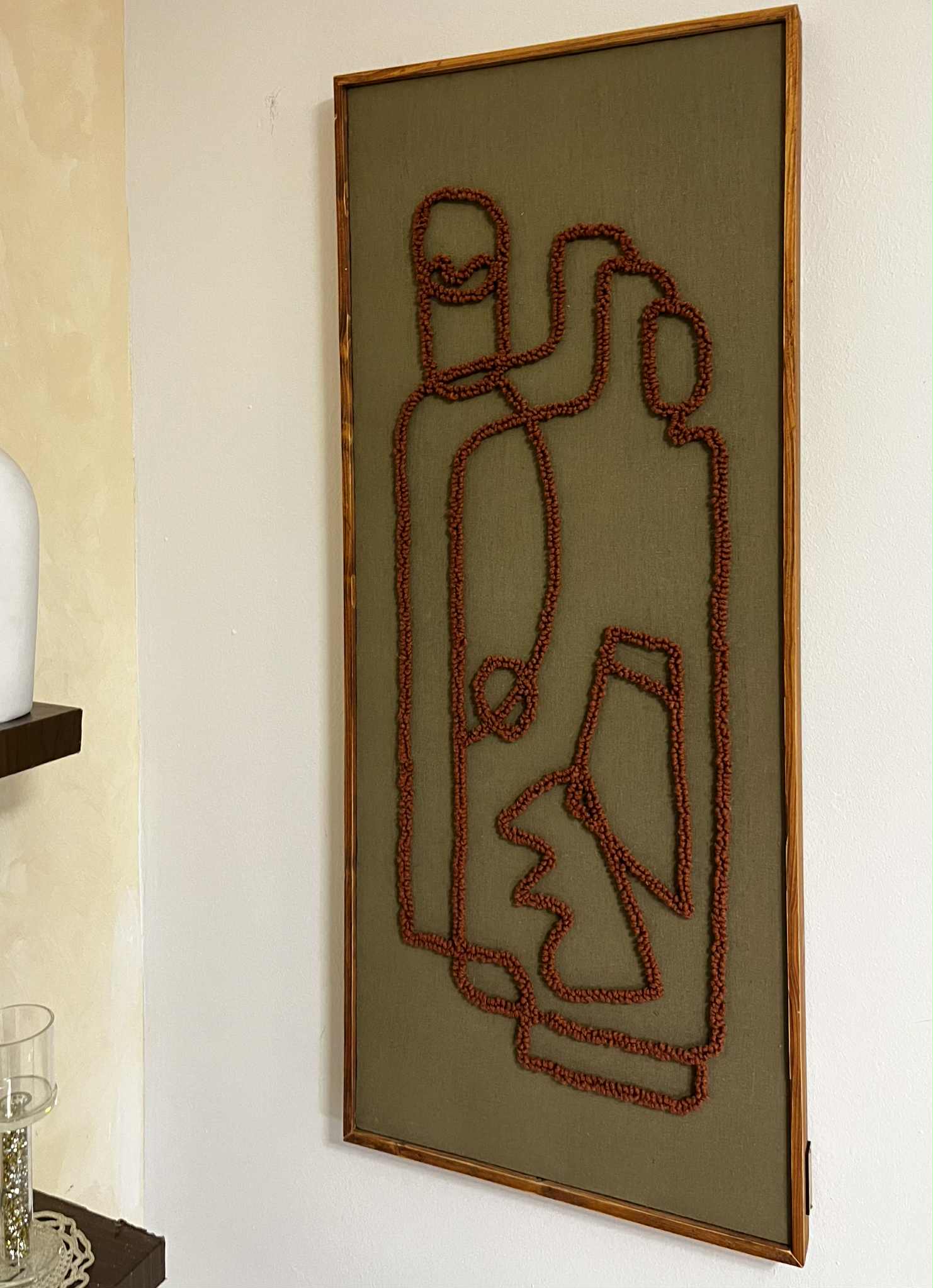 tableau décoratif labyrinthe artisanal 40x100cm en lin vert