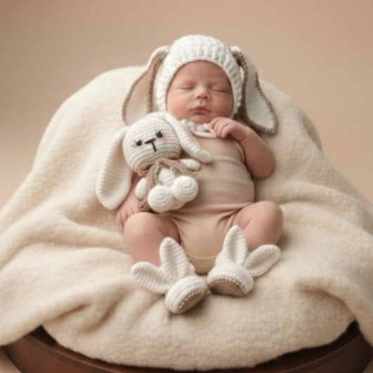 ensemble bébé oreilles de lapin en crochet pour nouveau-né (Copie)