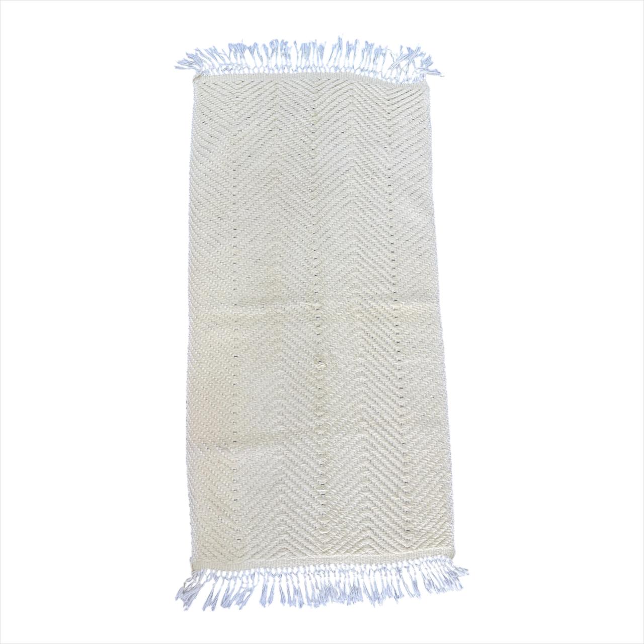Tapis - Descente de lit réversible en laine coté beige et côté bleu et beige – 75 x 115 cm