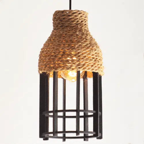 Suspension Fanous en bois & halfa tressée (Ø15 H30 cm)