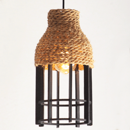 Suspension Fanous en bois & halfa tressée (Ø15 H30 cm)