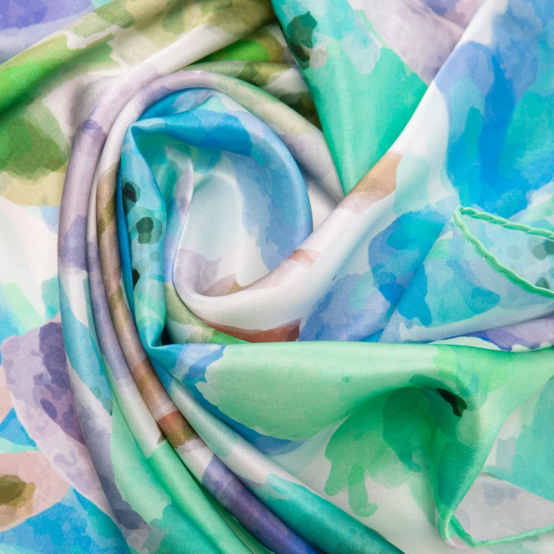Foulard bleu en soie naturelle "Fancy instinct" - artisanat Tunisien fait main | ILEYCOM