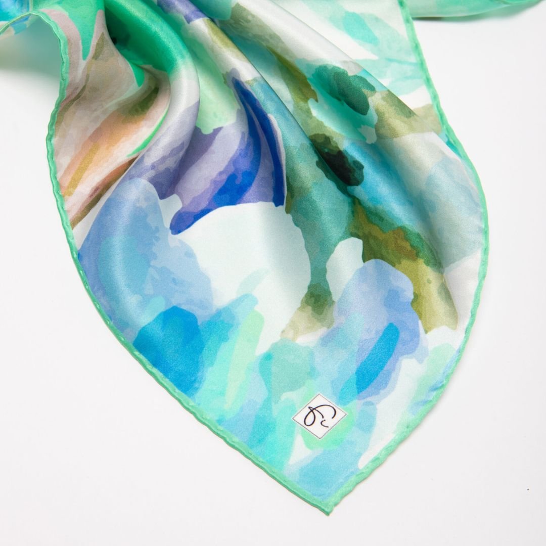 Foulard bleu en soie naturelle "Fancy instinct" - artisanat Tunisien fait main | ILEYCOM