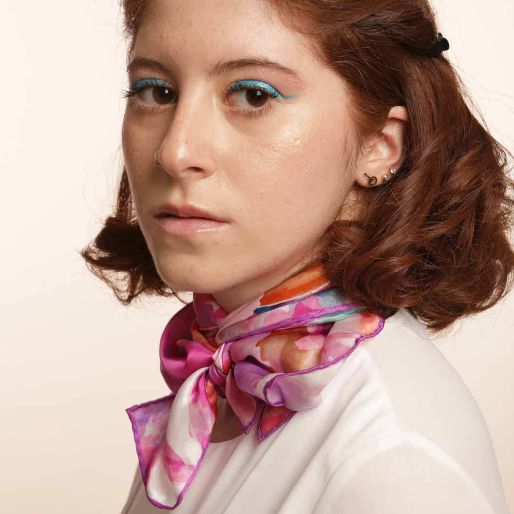 Foulard en soie naturelle Fancy instinct en lavande - artisanat Tunisien fait main | ILEYCOM