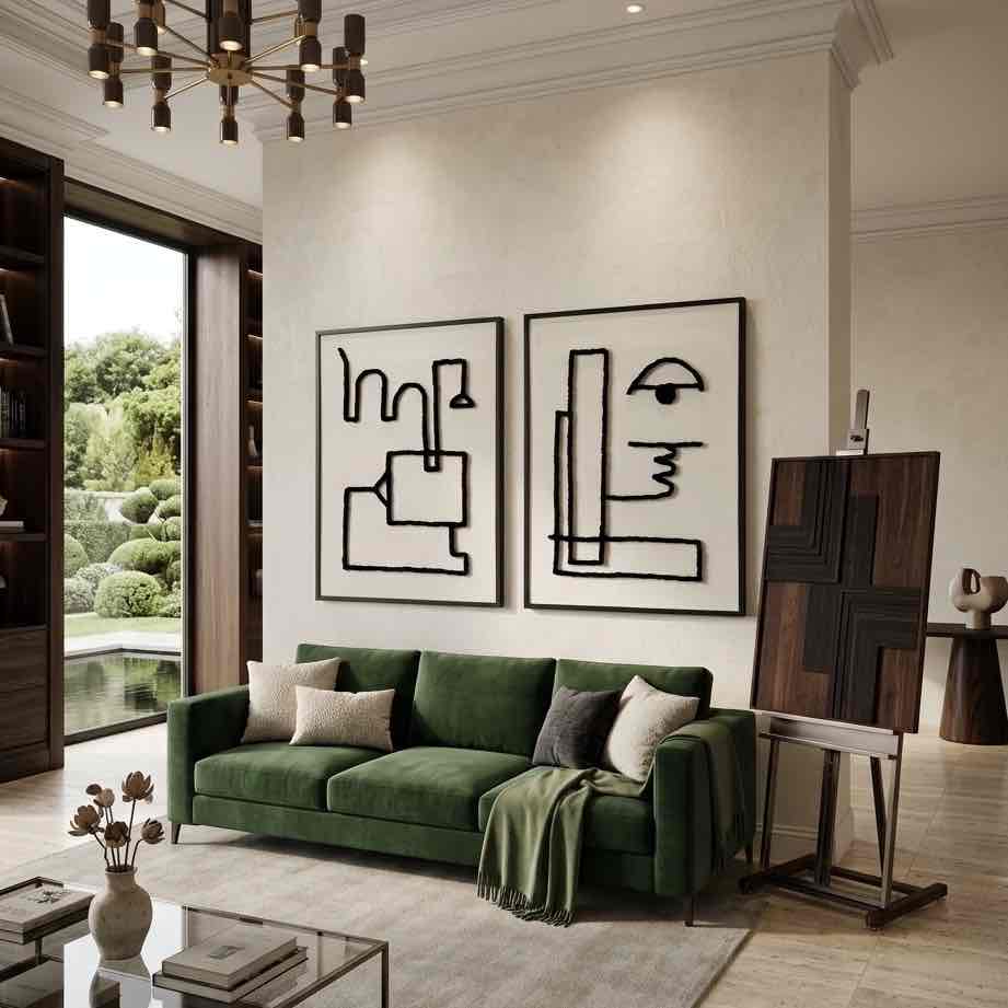 Duo de Tableaux Muraux Brodés à la Main, Art Abstrait, 80x100 cm