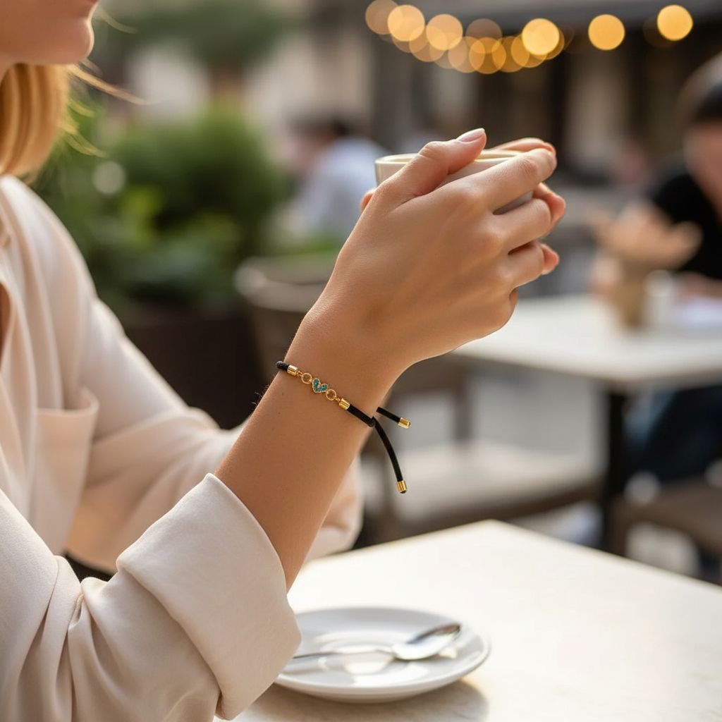 bracelet ajustable cœur doré bleu fait main pour un style romantique
