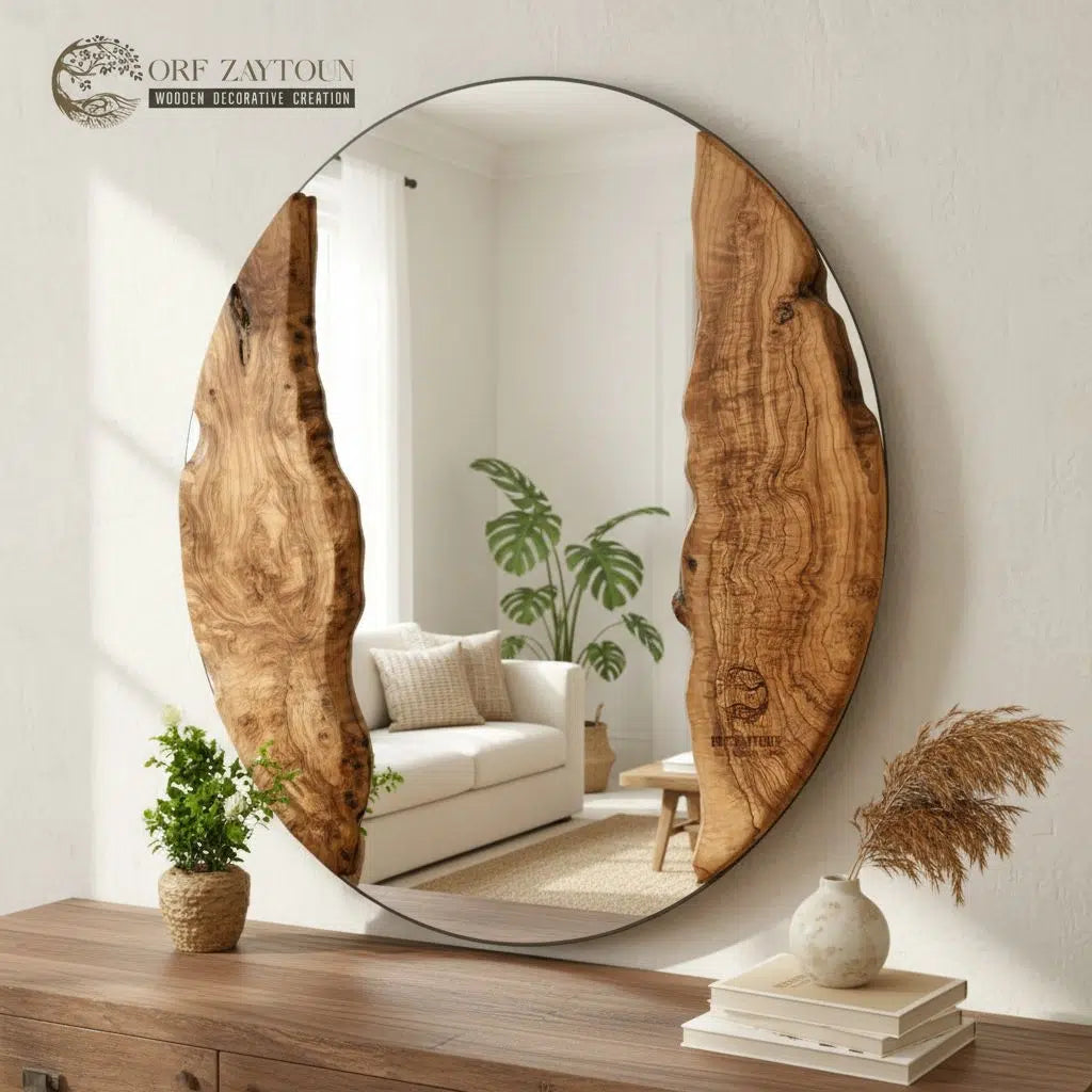 miroir en bois unique en olivier pour un intérieur élégant