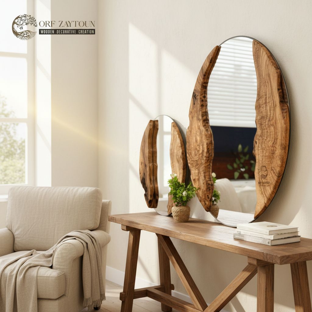 miroir en bois unique en olivier pour un intérieur élégant