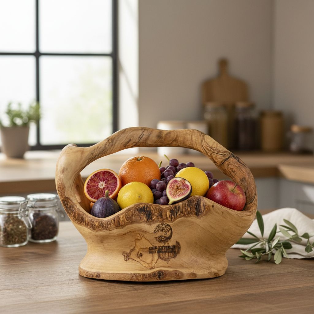 panier en bois sculpté en olivier design unique et élégant