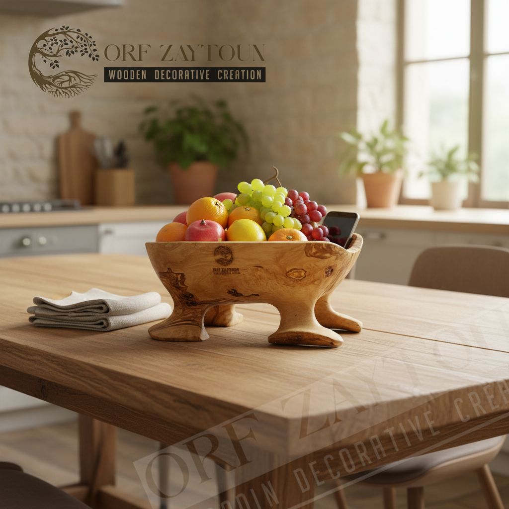 panier bois d'olivier sculpté pour une décoration élégante