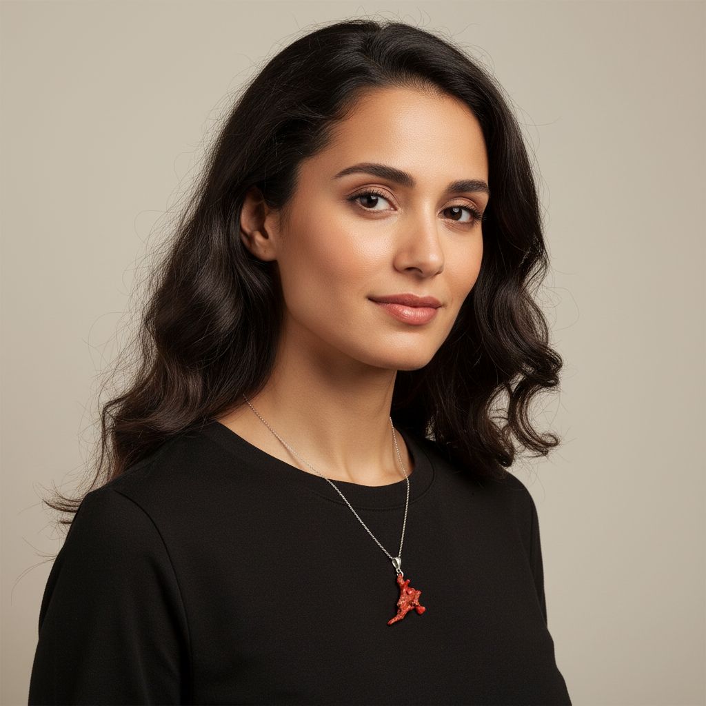 Collier corail rouge naturel argent 925