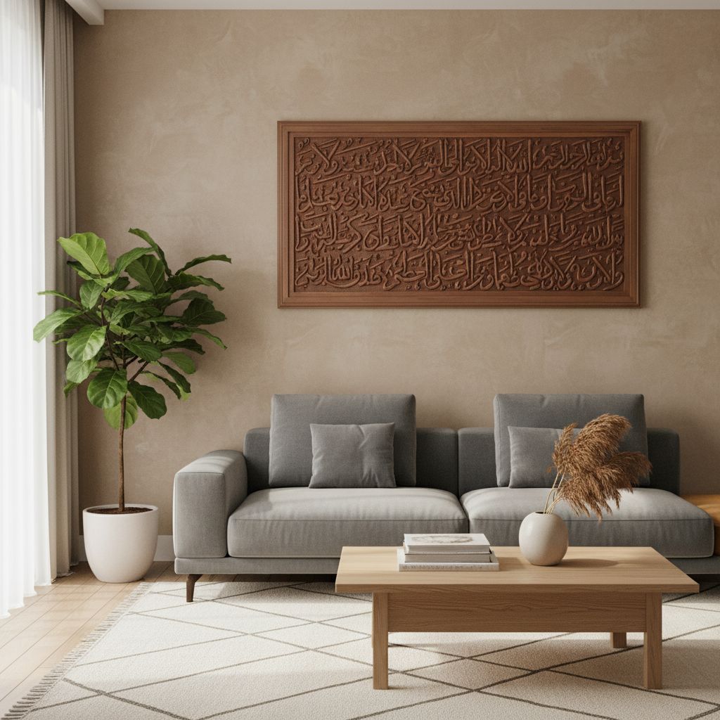 tableau islamique sculpté à la main pièce unique en bois dur « آية الكرسي »