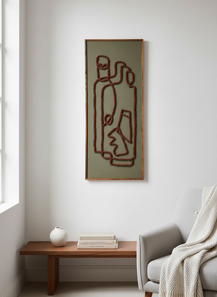 tableau décoratif labyrinthe artisanal 40x100cm en lin vert