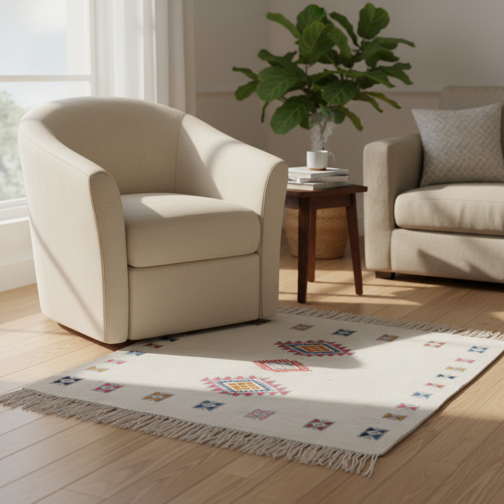 Tapis beige fait main pour un intérieur chic et chaleureux