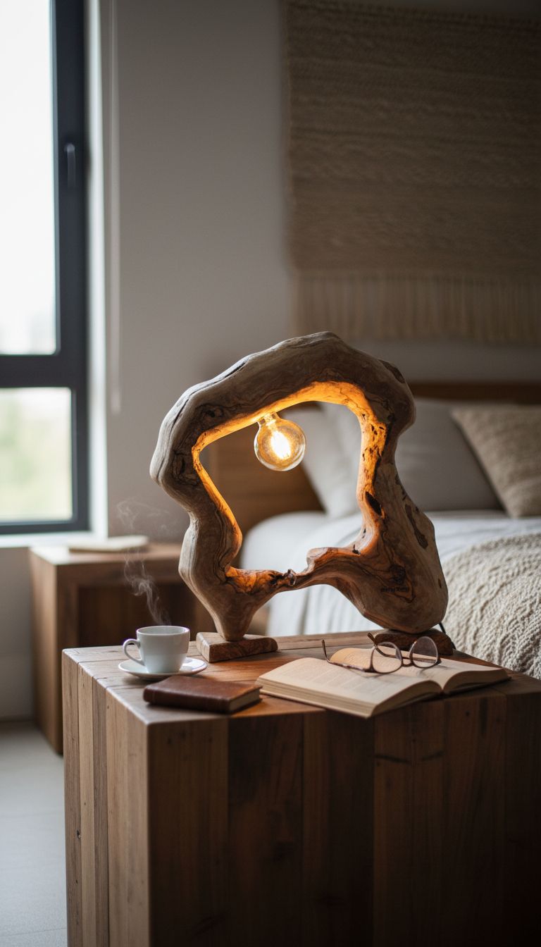 lampe bois artisanale en olivier unique pour un intérieur accueillant