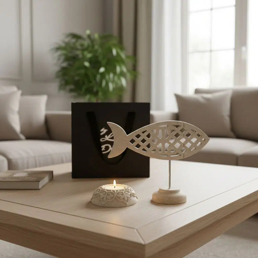 Coffret cadeau élégance intemporelle -Poisson sur tige + bougie décorative -